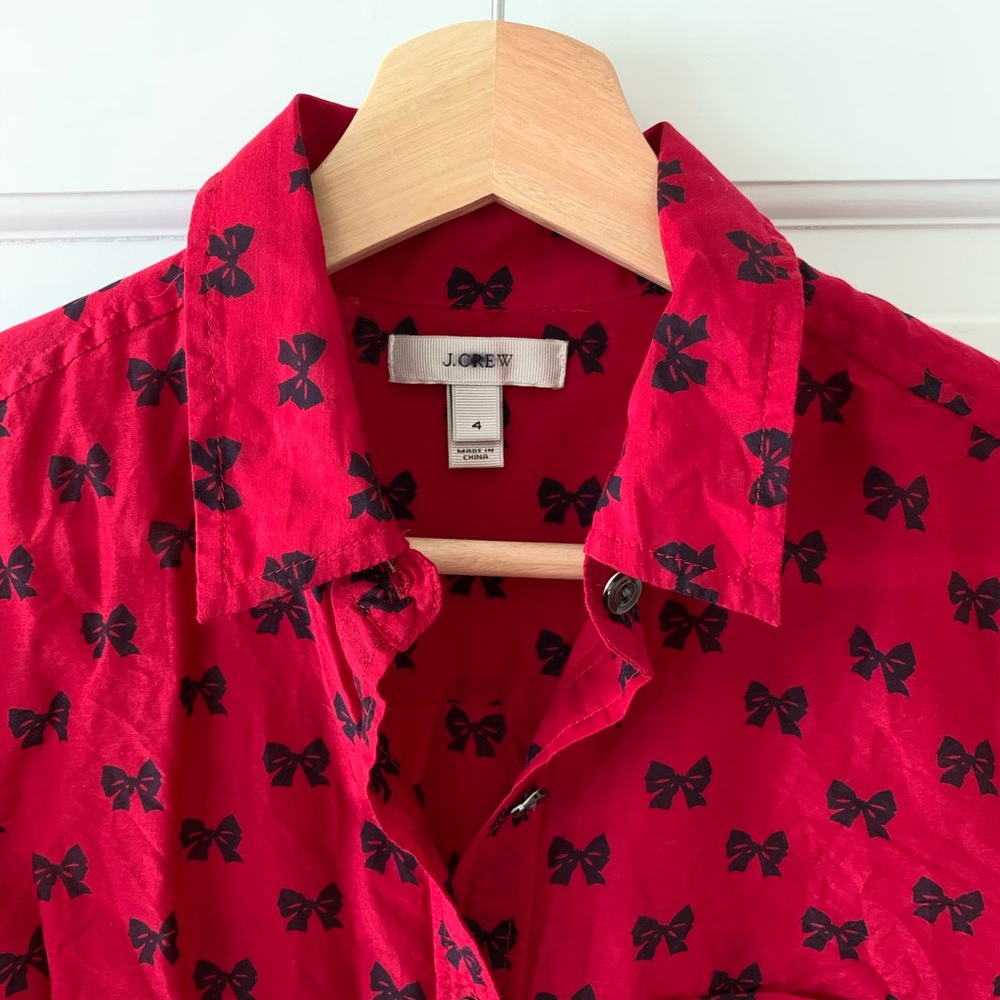 J Crew sheer top with bow print